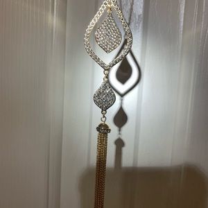 Gold black diamond long tassel necklace